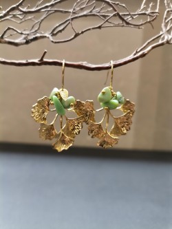 BOs Ginkgos, pierres naturelles (Laiton doré)