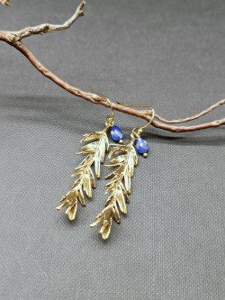 BOs feuille de romarin, pierre "Lapis lazuli"  (Laiton doré)